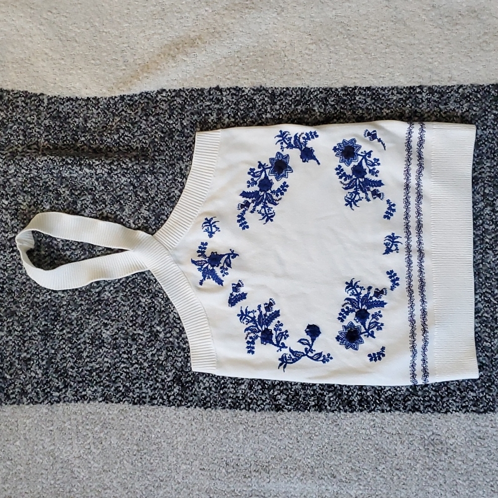 Ann Taylor Loft embroidered halter sweater